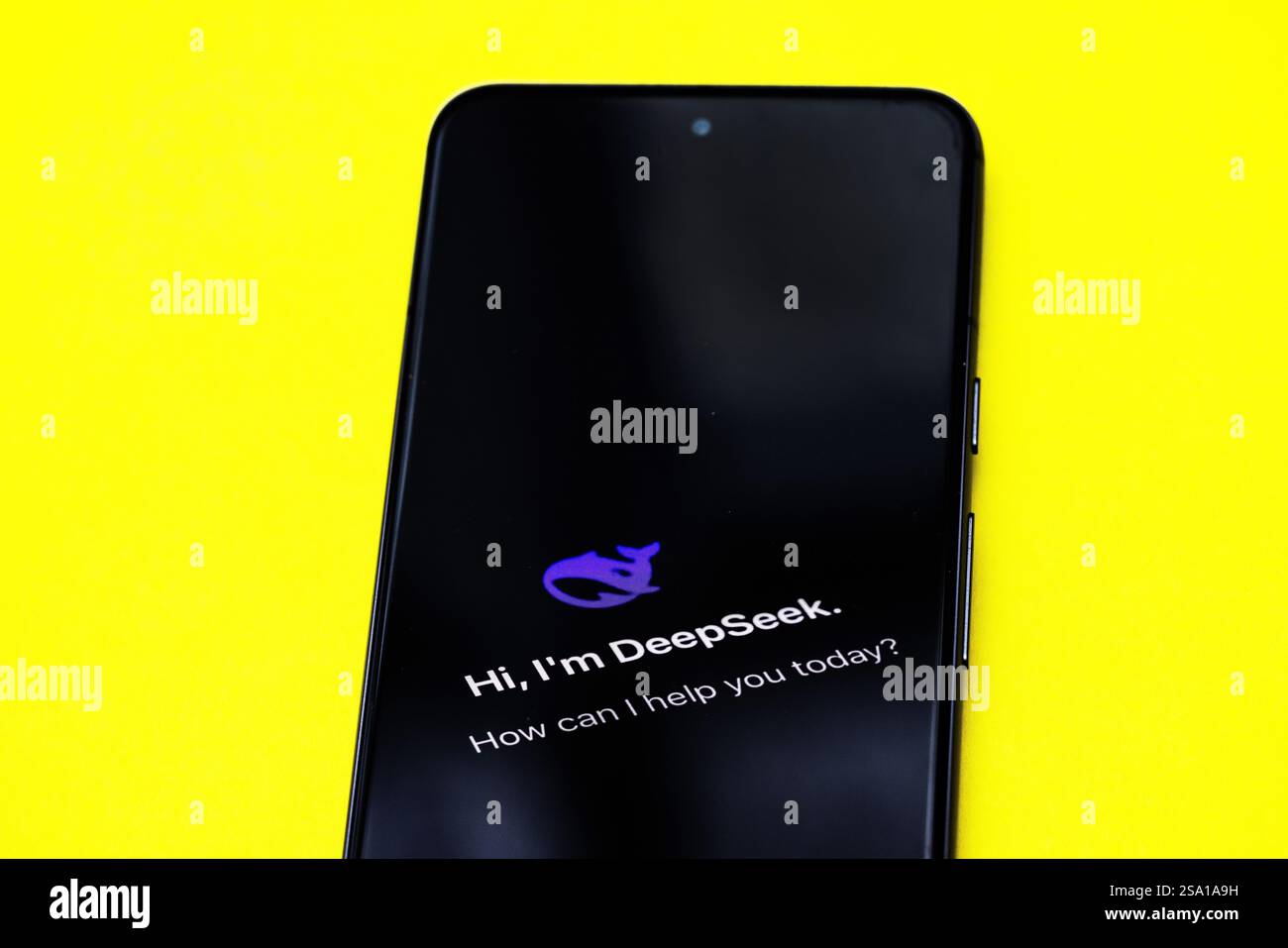 Londra, Regno Unito. 28 gennaio 2025. DeepSeek su uno smartphone. Il successo del nuovo chatbot cinese di intelligenza artificiale DeepSeek fa precipitare le scorte tecnologiche in tutto il mondo. Il nuovo chatbot minaccia di abbinare le prestazioni dei principali concorrenti globali a un costo inferiore. Foto Stock