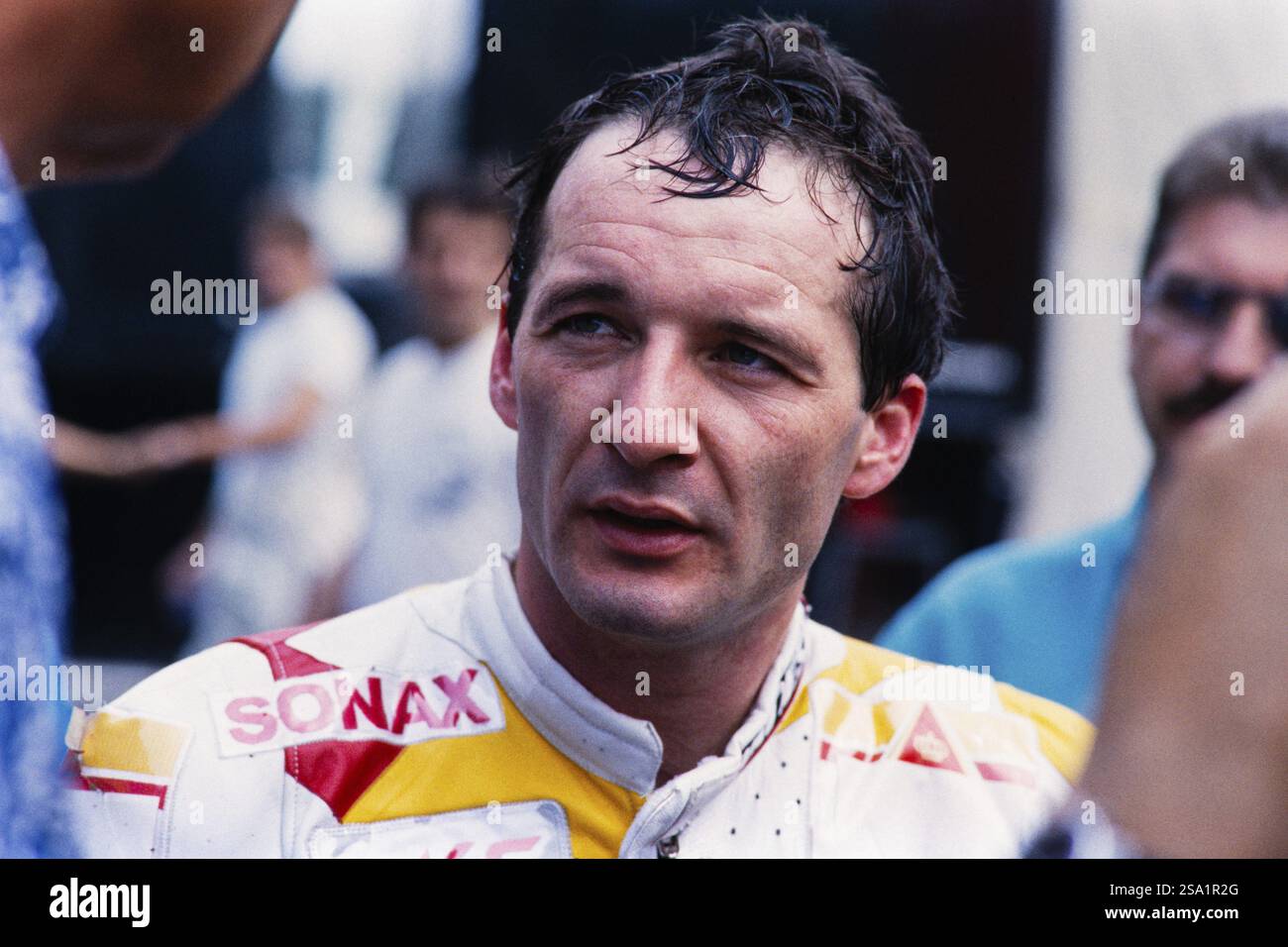 Racer Helmut Bradl (DEU), ritratto, HB Racing Team di Dieter Stappert, Honda NSR 250cc, Campionato del mondo motociclistico 1991, Gran Premio (GP) di Germania Foto Stock