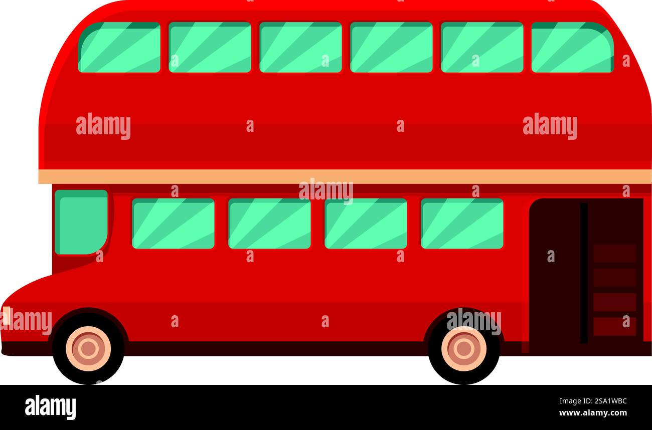 Vettore cartoni animati icona bus inglese. Traffico rosso britannico. Trasporto su autobus a due piani. Vettore cartoni animati icona bus inglese. Traffico rosso britannico Illustrazione Vettoriale