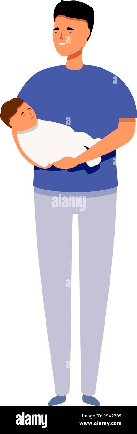 Icona del vettore cartoni animati per papà. Dormi, bambino stanco. Dar da mangiare al carino tutore. Icona del vettore cartoni animati per papà. Dormi, bambino stanco Illustrazione Vettoriale