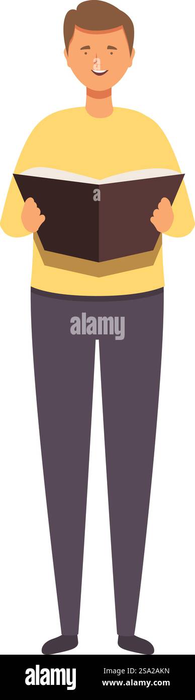 Papà prende il vettore dei cartoni animati icona del libro. Allattare il bambino. Babysitter adorabile. Papà prende il vettore dei cartoni animati icona del libro. Allattare il bambino Illustrazione Vettoriale