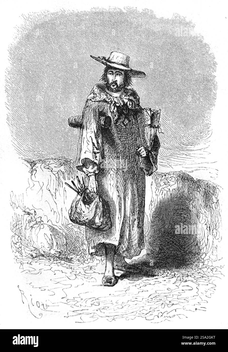 Ritratto a tutta lunghezza di Laurent de Saint-Cricq, alias Paul Marcoy (1815-1887), Pittore ed esploratore francese. Incisione vintage o storica o illustrazione 1864 Foto Stock