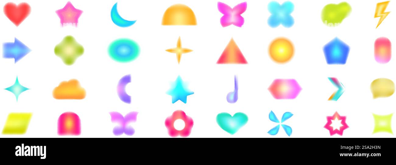 Le icone aura Y2K impostano il vettore dei cartoni animati. Sfocatura astratta. Forme di fiori a margherita. Le icone aura Y2K impostano il vettore dei cartoni animati. Sfocatura astratta Illustrazione Vettoriale
