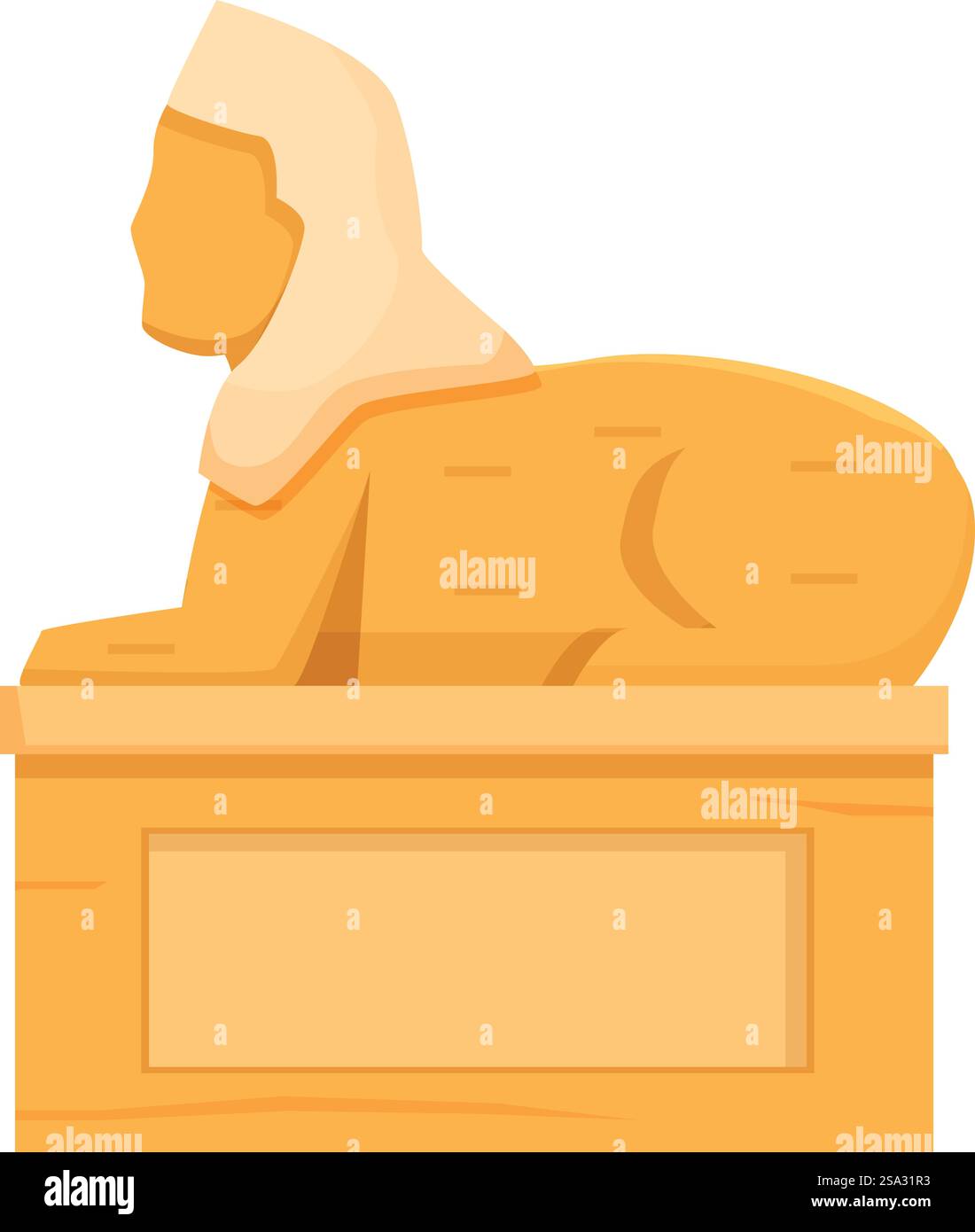 Illustrazione vettoriale della sfinge del cartone animato con design piatto con la mitologia egiziana e antichi elementi simbolo su sfondo bianco isolato. Perfetto per progetti educativi, turistici e storici a tema. Design piatto di una sfinge del cartone animato isolata su sfondo bianco, simbolo della mitologia egiziana Illustrazione Vettoriale