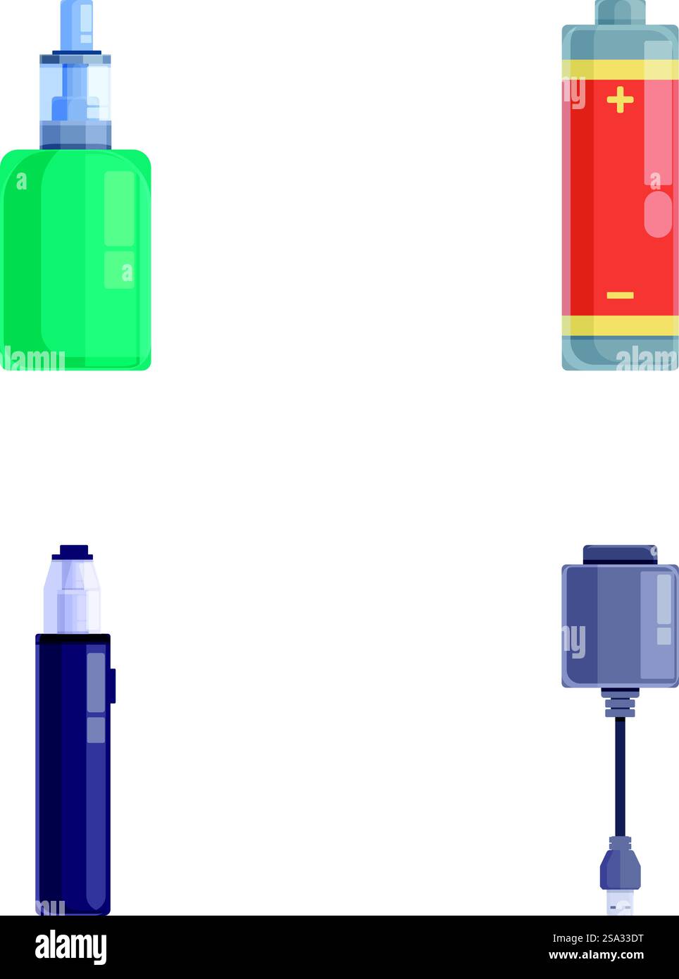 Le icone delle sigarette impostano il vettore dei cartoni animati. Accessorio sigaretta elettronica. Fumo alternativo. Le icone delle sigarette impostano il vettore dei cartoni animati. Accessorio sigaretta elettronica Illustrazione Vettoriale