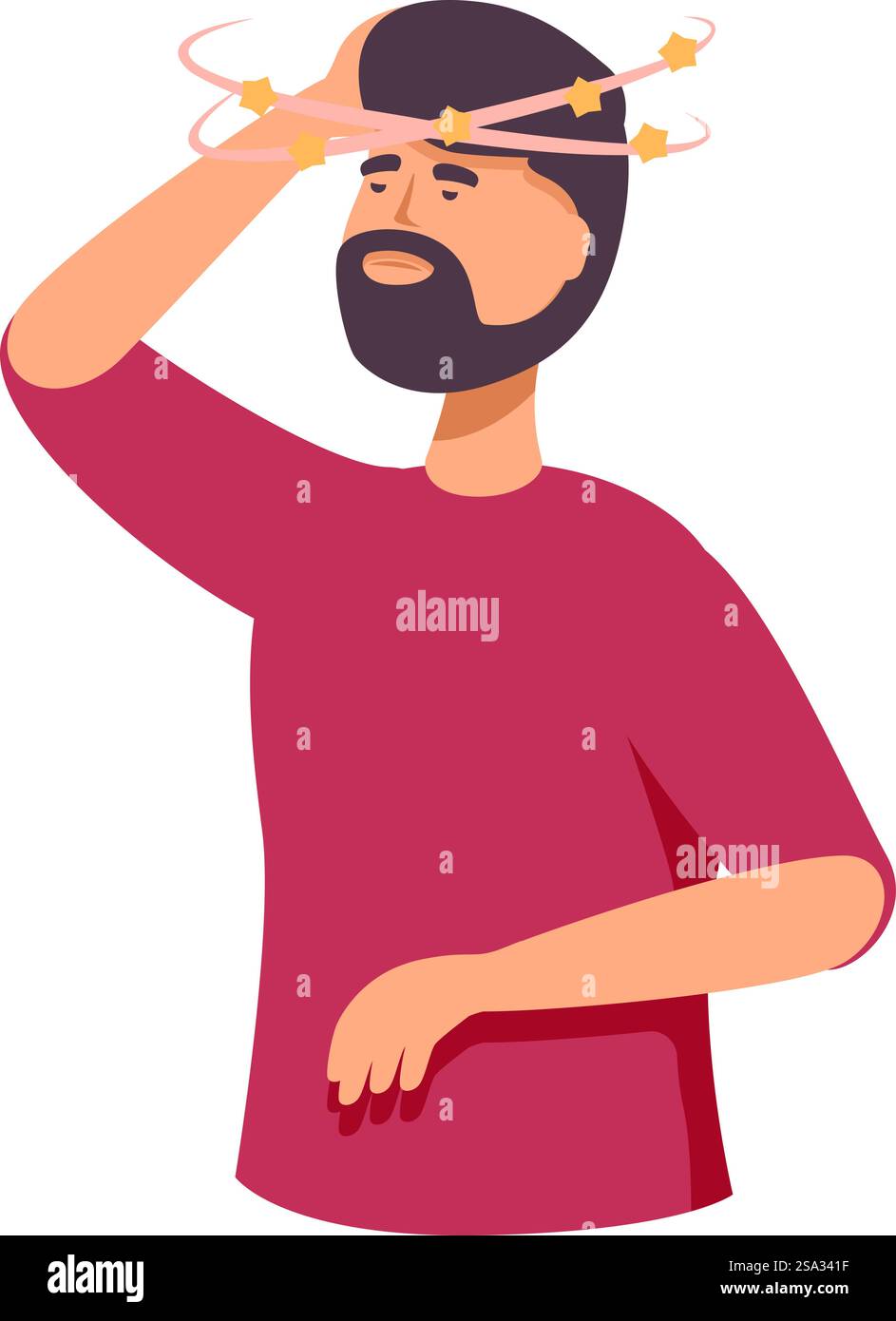 Illustrazione di un uomo con una camicia rossa che esprime confusione con gli scarabocchi disegnati sopra la testa. Uomo confuso con scarabocchi sopra la testa Illustrazione Vettoriale