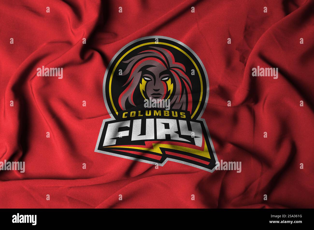 Pringsewu, Lampung; 29 gennaio 2025; tessuto della bandiera ondulata del Columbus Fury club nella Pro Volleyball Federation negli Stati Uniti Foto Stock
