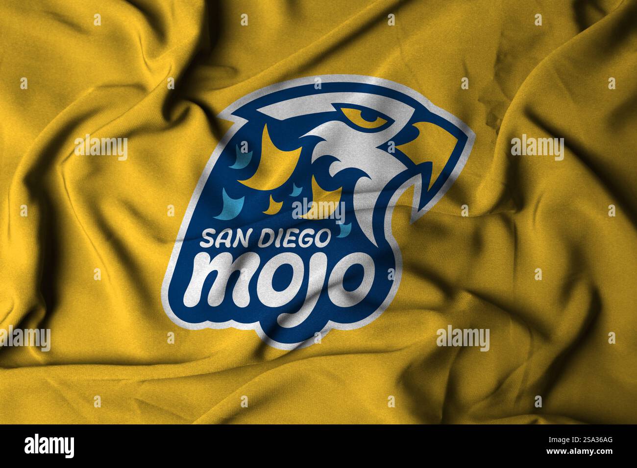 Pringsewu, Lampung; 29 gennaio 2025; tessuto della bandiera ondulata del San Diego Mojo club nella Pro Volleyball Federation negli Stati Uniti Foto Stock
