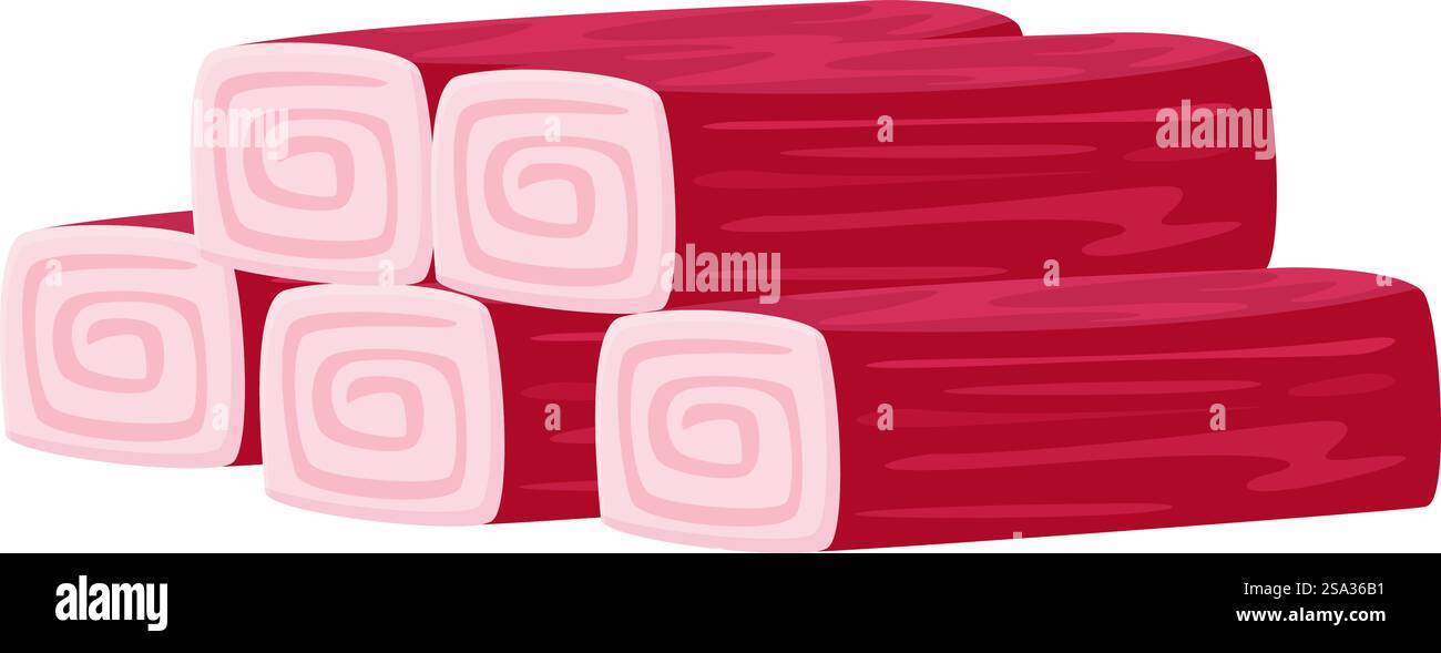 Colorata arte digitale di una pila di rotoli di caramelle rosse e bianche. Illustrazione vettoriale dei cartoni animati Illustrazione Vettoriale