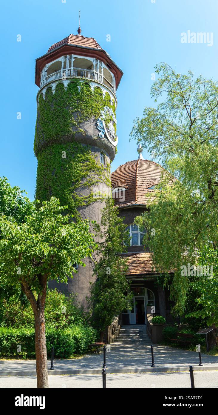 La torre dell'acqua è il punto focale di Svetlogorsk, Kaliningrad Oblast, Russia. La torre dell'acqua e l'adiacente edificio rotundale dell'acqua-e-mu Foto Stock