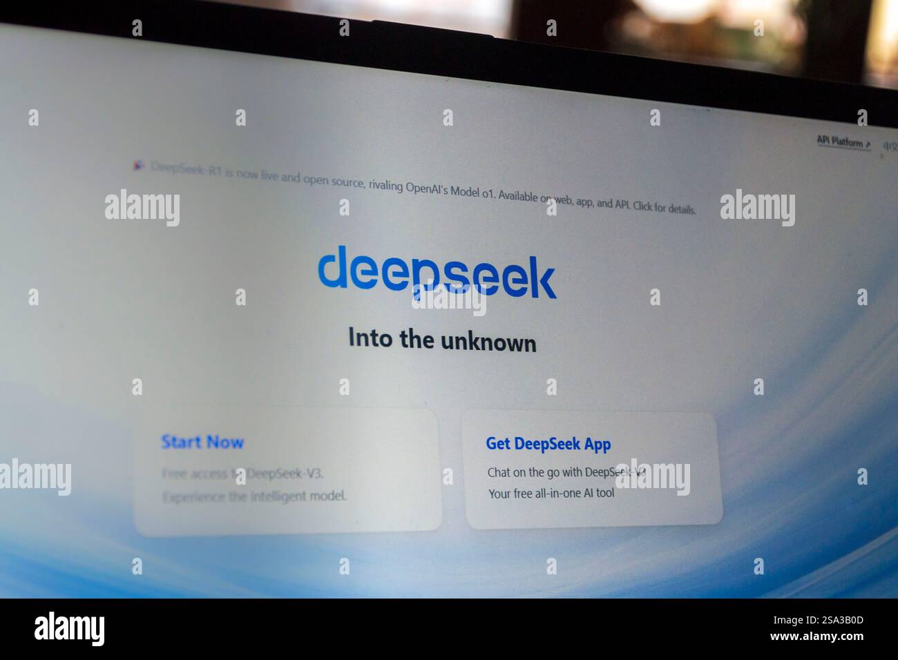 Hangzhou DeepSeek, società cinese di intelligenza artificiale, app open source per modelli in lingua larga, il 28 gennaio 2025 a Praga, Repubblica Ceca. Foto Stock