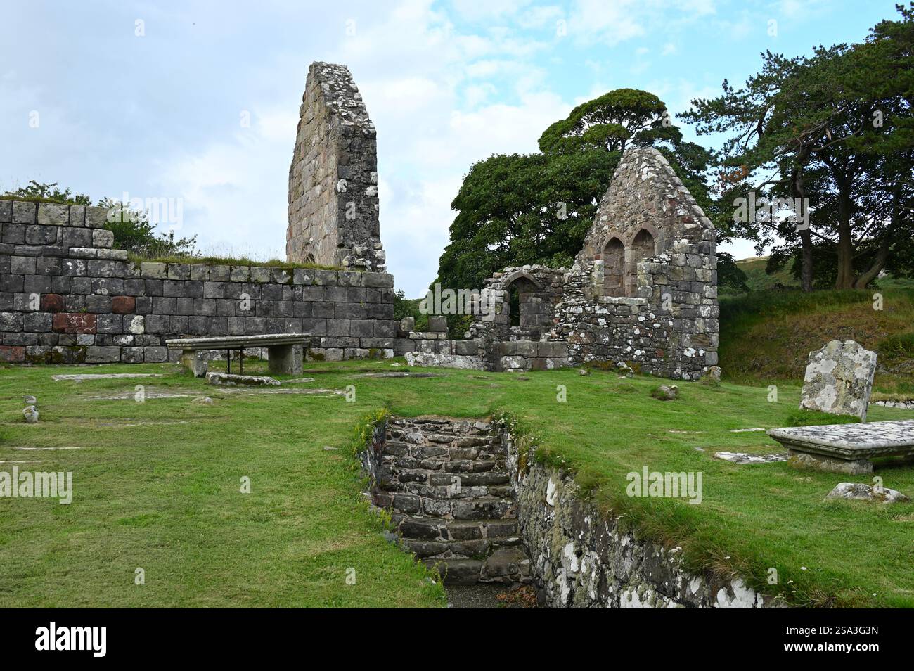 Rovine della chiesa di St Blane del XIII secolo Isola di Bute, Scozia Foto Stock