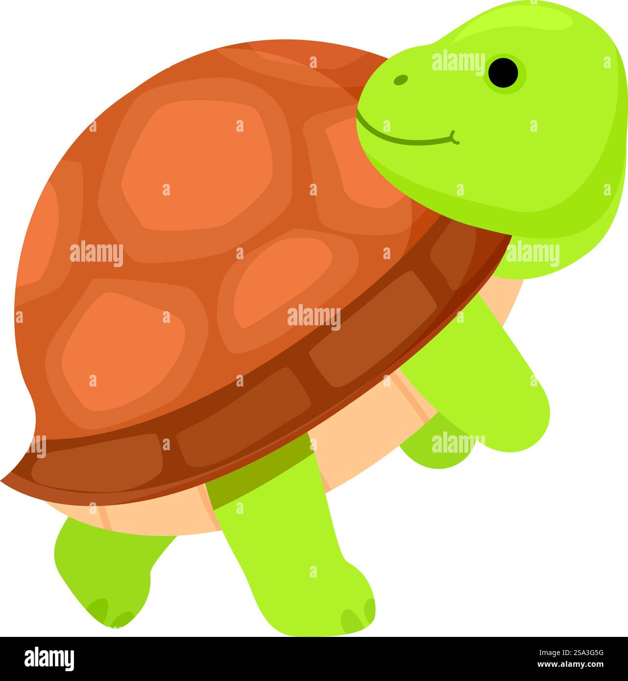 Graziosa illustrazione di tartarughe animate con adorabile personaggio sorridente in un vivace e colorato disegno vettoriale della fauna selvatica, perfetto per i bambini e per i bambini; libri di storia educativi e temi in età prescolare. Allegra tartaruga cartoni animati con guscio marrone e sorriso, isolata su sfondo bianco Illustrazione Vettoriale