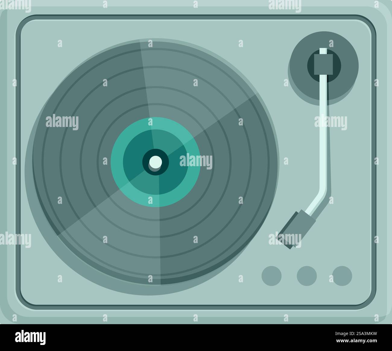 Moderna illustrazione vettoriale giradischi con attrezzature retrò, vintage e hifi per gli amanti della musica e opere d'arte dal design piatto dei dj isolate su sfondo bianco. Design piatto vettoriale di un giradischi grigio, che raffigura apparecchiature per la riproduzione di musica retrò Illustrazione Vettoriale
