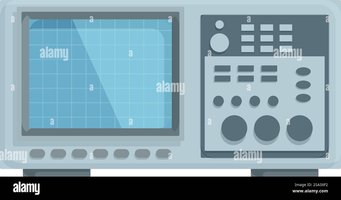 Televisore d'epoca illustrato con tecnologia anni '80 e '70, con pulsanti colorati, quadranti e un nostalgico display analogico, in uno stile semplice e classico. Grafica vettoriale colorata di un classico televisore retrostile Illustrazione Vettoriale