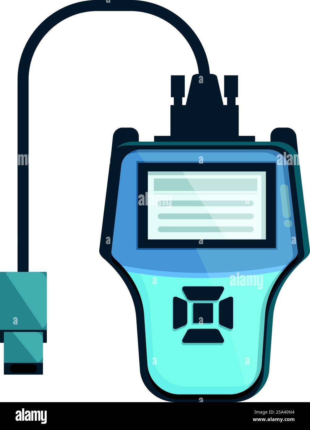Grafica vettoriale digitale dello scanner obd2, strumento comune per la diagnostica e la risoluzione dei problemi del veicolo. Immagine vettoriale dello strumento diagnostico dello scanner obd2 Illustrazione Vettoriale