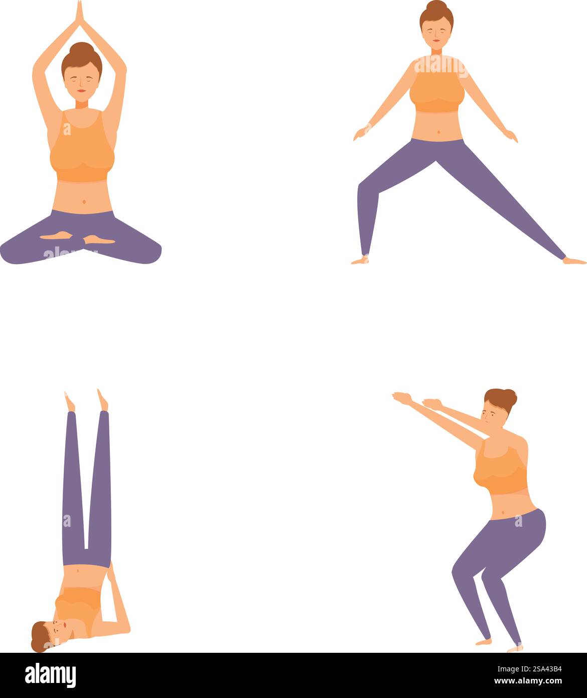 Raccolta di quattro illustrazioni vettoriali che mostrano diverse pose yoga, adatte a contenuti di benessere e fitness. Yoga pone il set di illustrazioni vettoriali Illustrazione Vettoriale