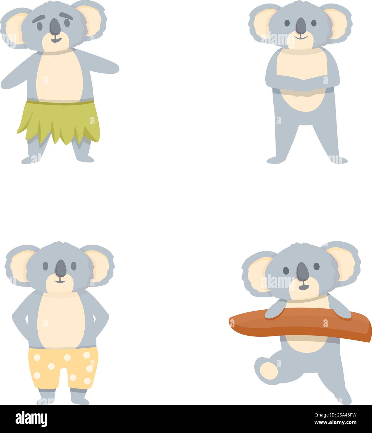 Le icone dei koala impostano il vettore dei cartoni animati. Simpatico e divertente koala orso. Animale australiano. Le icone dei koala impostano il vettore dei cartoni animati. Simpatico e divertente koala orso Illustrazione Vettoriale