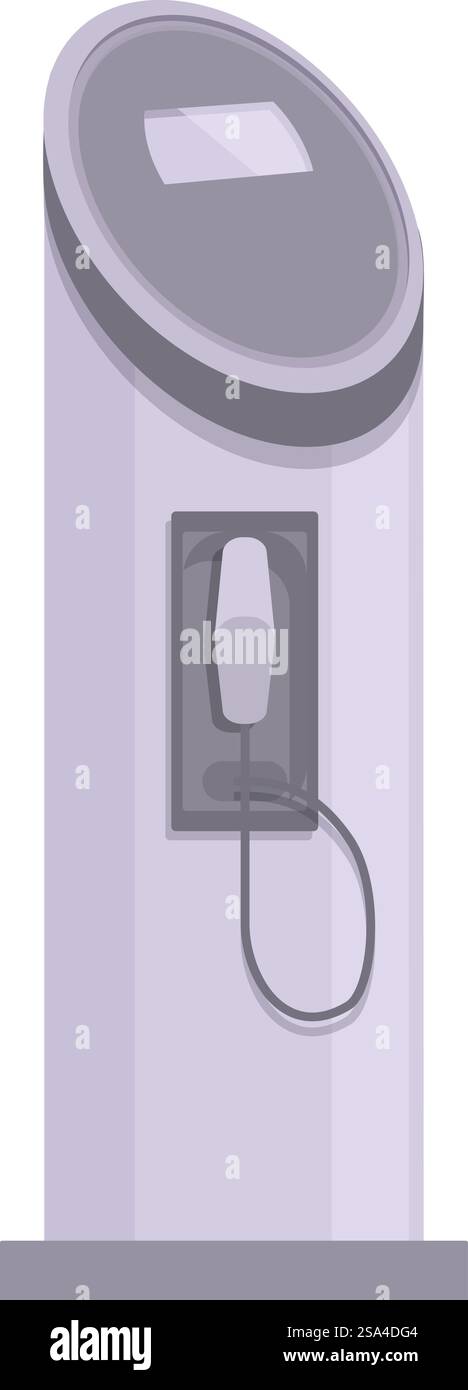 Stazione di ricarica per auto elettriche che alimenta un veicolo elettrico moderno. Caricabatterie per veicoli elettrici che alimenta le auto moderne su sfondo bianco Illustrazione Vettoriale