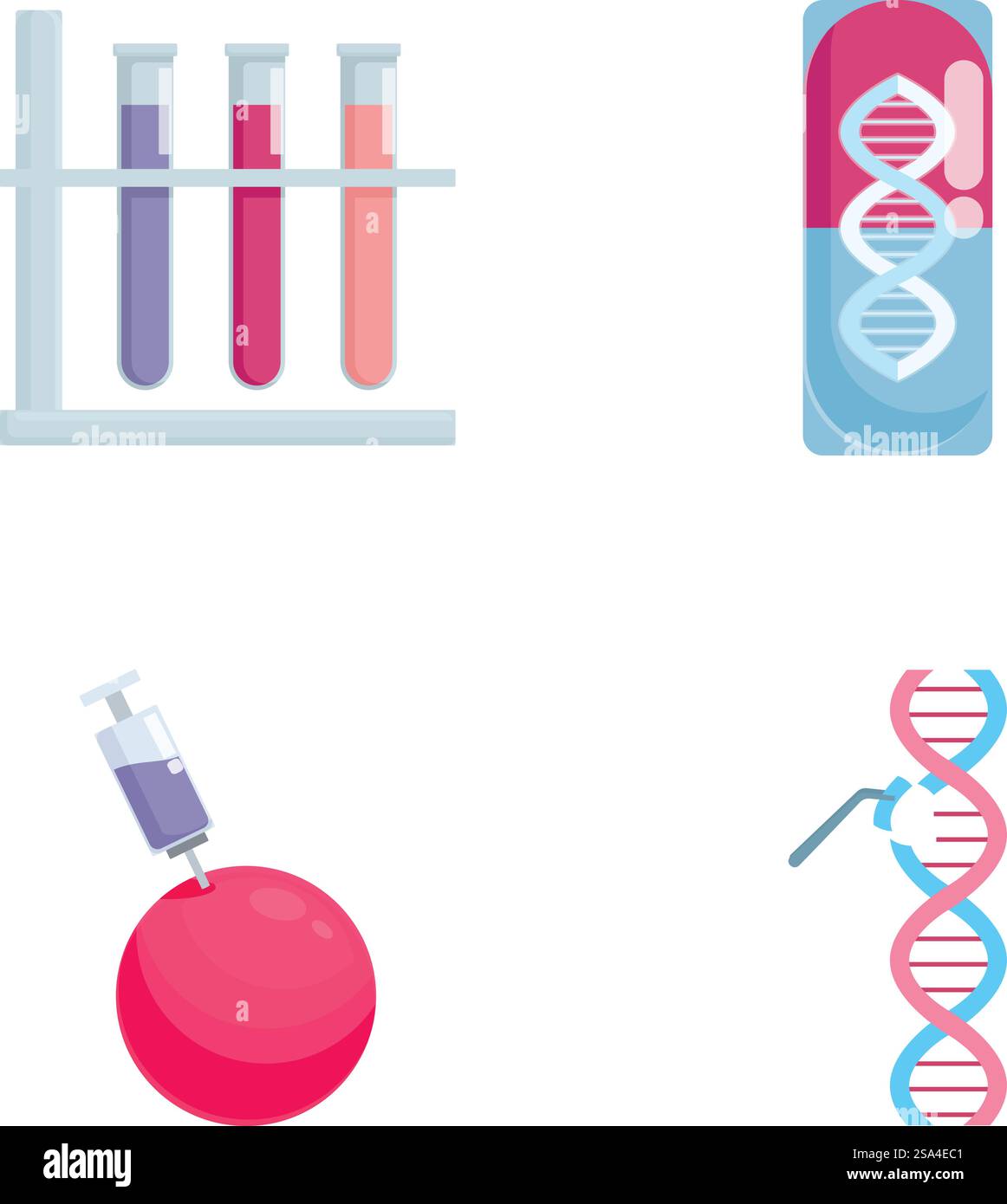 Raccolta di icone vettoriali piatte colorate correlate alla ricerca scientifica e ai concetti genetici. Set di icone di scienza vettoriale e genetica Illustrazione Vettoriale