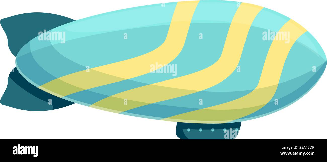 zeppelin blu e giallo che galleggia in aria, vista laterale del dirigibile. zeppelin blu e giallo che galleggiano nell'aria Illustrazione Vettoriale