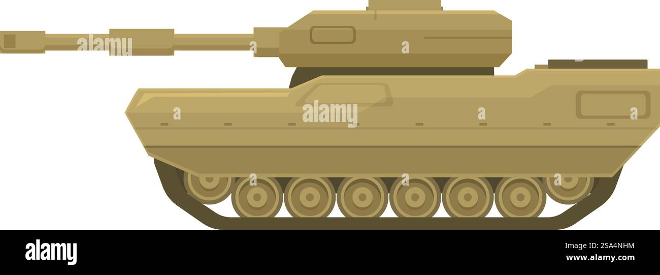 Carro armato militare corazzato pesante con un'enorme pistola, in posizione, pronto ad attaccare. Potente carro armato militare in posizione d'attacco con l'arma a punta Illustrazione Vettoriale