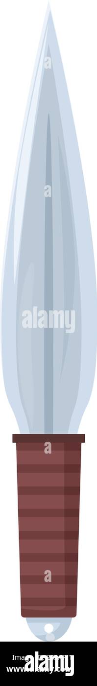 Coltello da lancio affilato con manico in legno rivolto verso l'alto, isolato su bianco. Coltello da lancio in metallo affilato con manico in legno rivolto verso l'alto Illustrazione Vettoriale