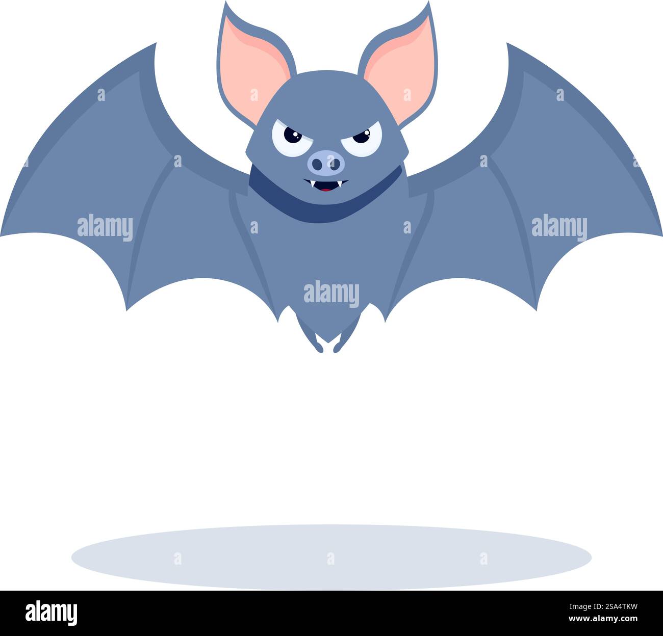 Personaggio dei pipistrelli cartoni animati con orecchie grandi e zanne che si muovono mentre si allargano le ali. Il personaggio dei pipistrelli dei cartoni animati diffonde le ali e mostra le zanne Illustrazione Vettoriale