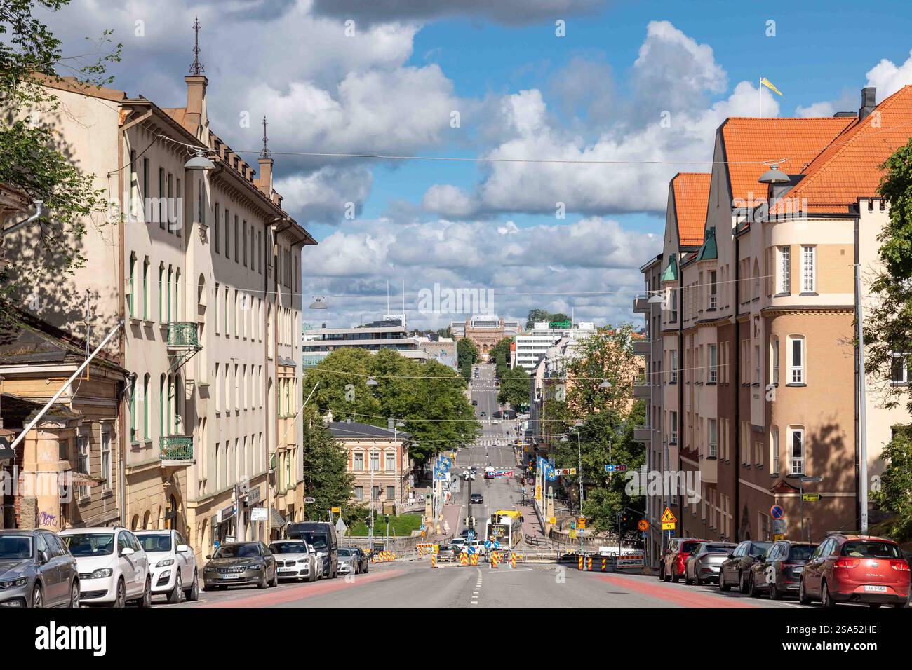 Vista sulla via Kaskenkatu a Turku, Finlandia Foto Stock
