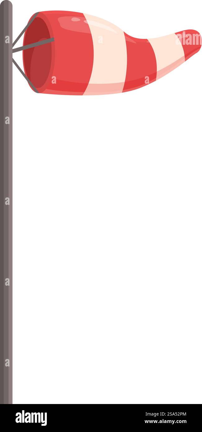Calza a vento rossa e bianca gonfiata dal vento, montata su un palo. Calza a vento rossa e bianca che mostra la direzione e la velocità del vento Illustrazione Vettoriale