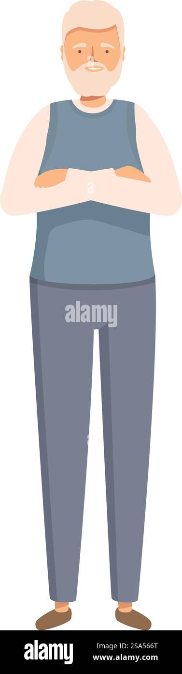 Uomo anziano che piega le braccia in piedi con un'espressione sicura dell'illustrazione di un cartone animato. Uomo anziano con le braccia piegate, in piedi con fiducia Illustrazione Vettoriale
