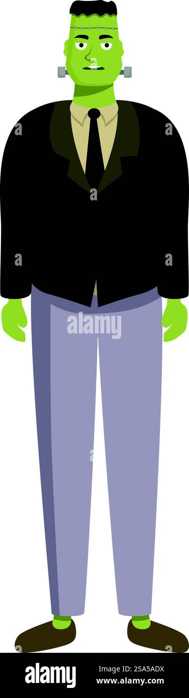 Frankenstein&rsquo;s mostro indossare vestito sta cercando un lavoro. Mostri di Green frankenstein&rsquo con vestito e cravatta Illustrazione Vettoriale
