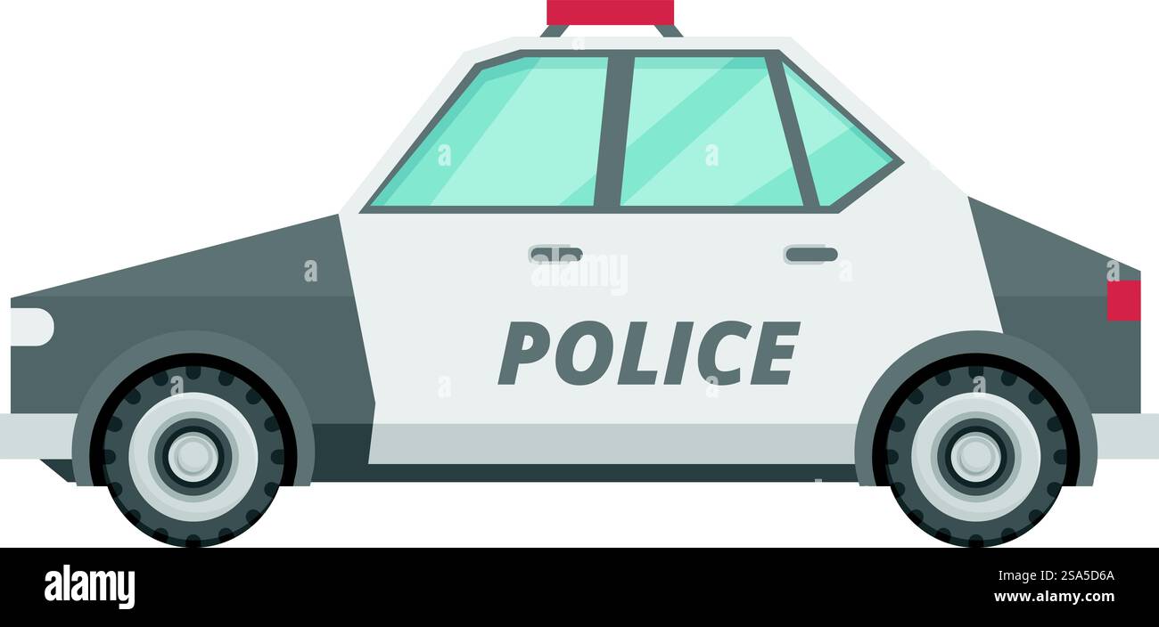 Classica auto della polizia americana con sirene sul tetto parcheggiate in vista laterale. Classica auto della polizia americana parcheggiata vista laterale Illustrazione Vettoriale