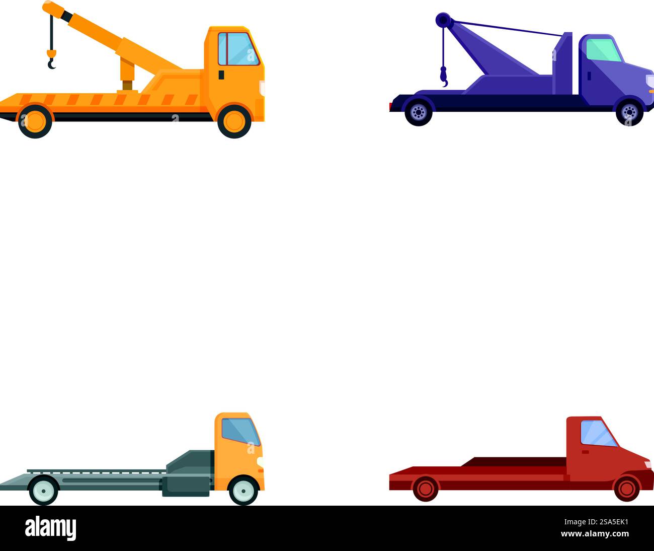 Illustrazione vettoriale di carrelli di traino e portabagagli isolati su sfondo bianco. Set di carrelli e supporti di traino con design piatto Illustrazione Vettoriale