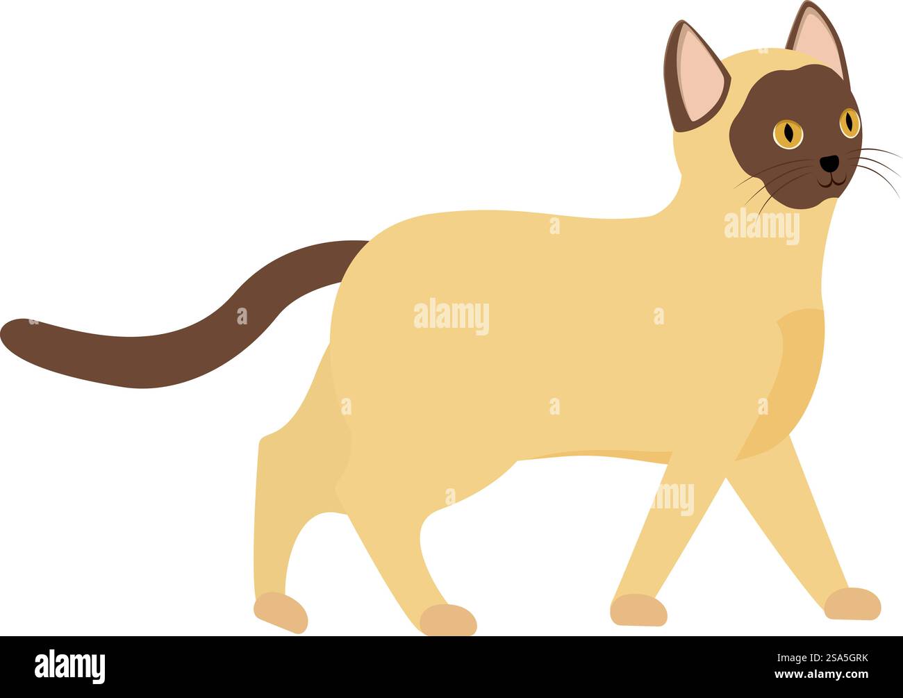 Curioso gatto siamese che cammina in uno stile piatto, perfetto per gli amanti degli animali e per i progetti legati agli animali domestici. Gatto siamese che cammina con curiosità nel design piatto Illustrazione Vettoriale