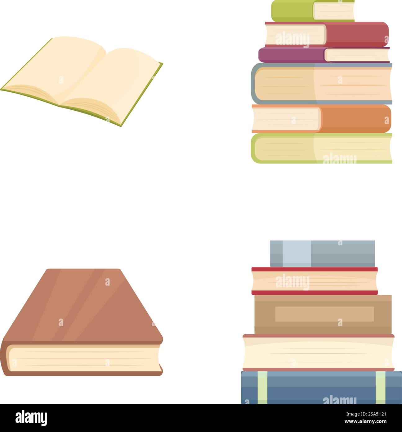 Collezione di colorate illustrazioni di libri di cartoni animati, perfetta per grafica educativa e letteraria. Serie di libri cartoni animati in varie viste Illustrazione Vettoriale