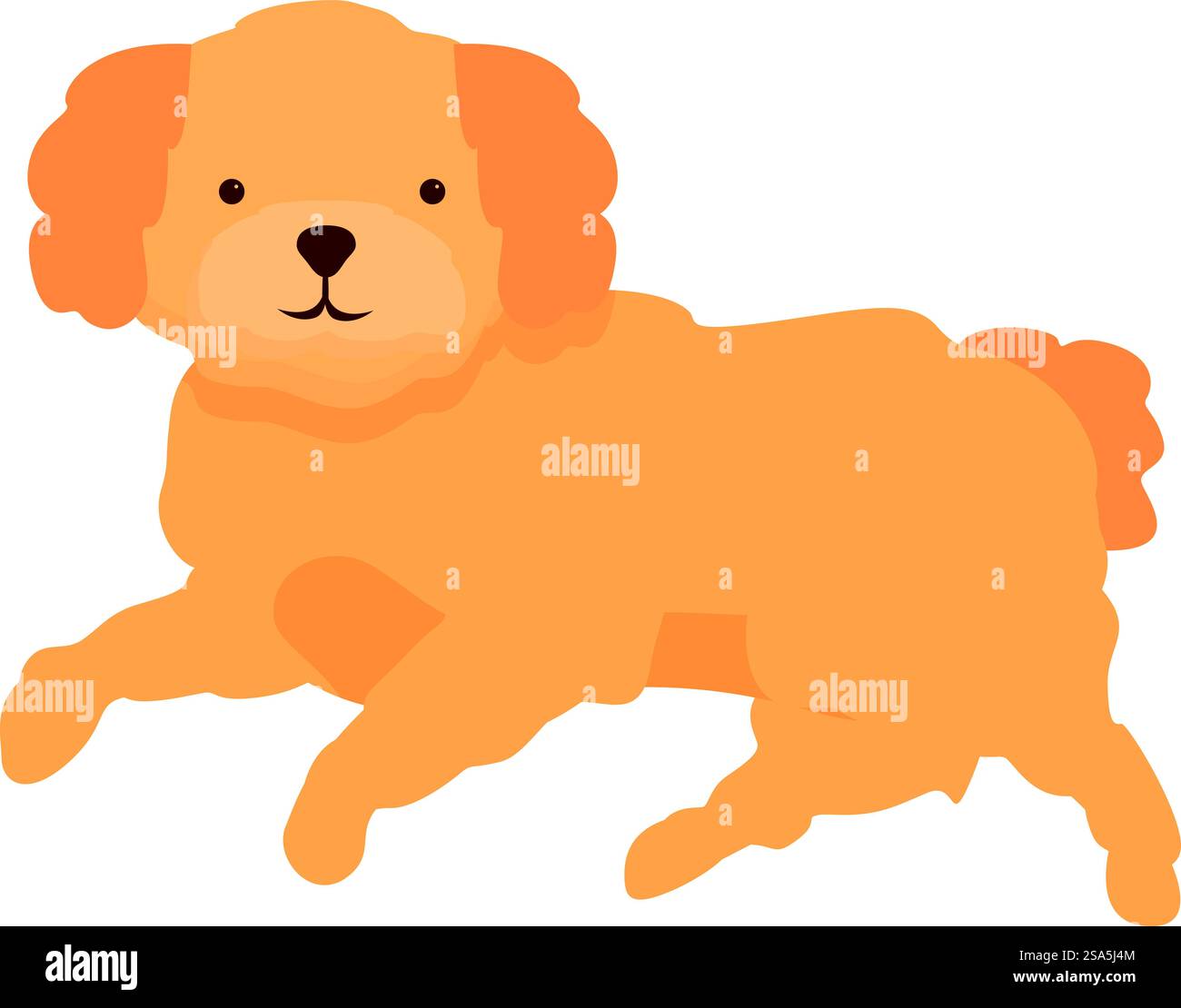 Il simpatico cucciolo dorato a doodle del cartone animato si sta prendendo una pausa dal gioco. Adorabile cucciolo dorato di doodle che si rilassa in un design piatto Illustrazione Vettoriale