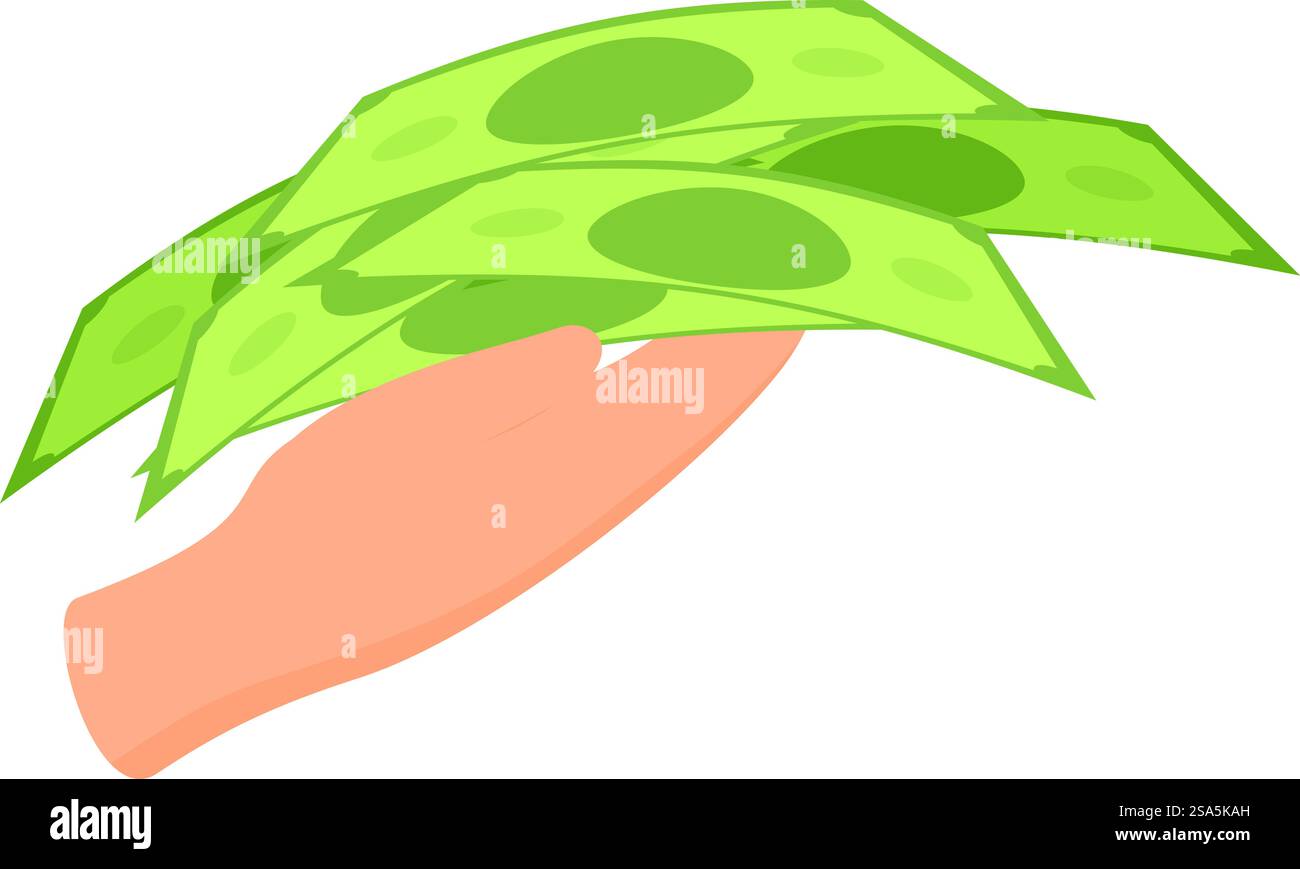 Hand sta tenendo una pila di soldi, che rappresentano ricchezza, finanza e successo. Mano che tiene una pila di denaro contante ricchezza finanziamento successo Illustrazione Vettoriale