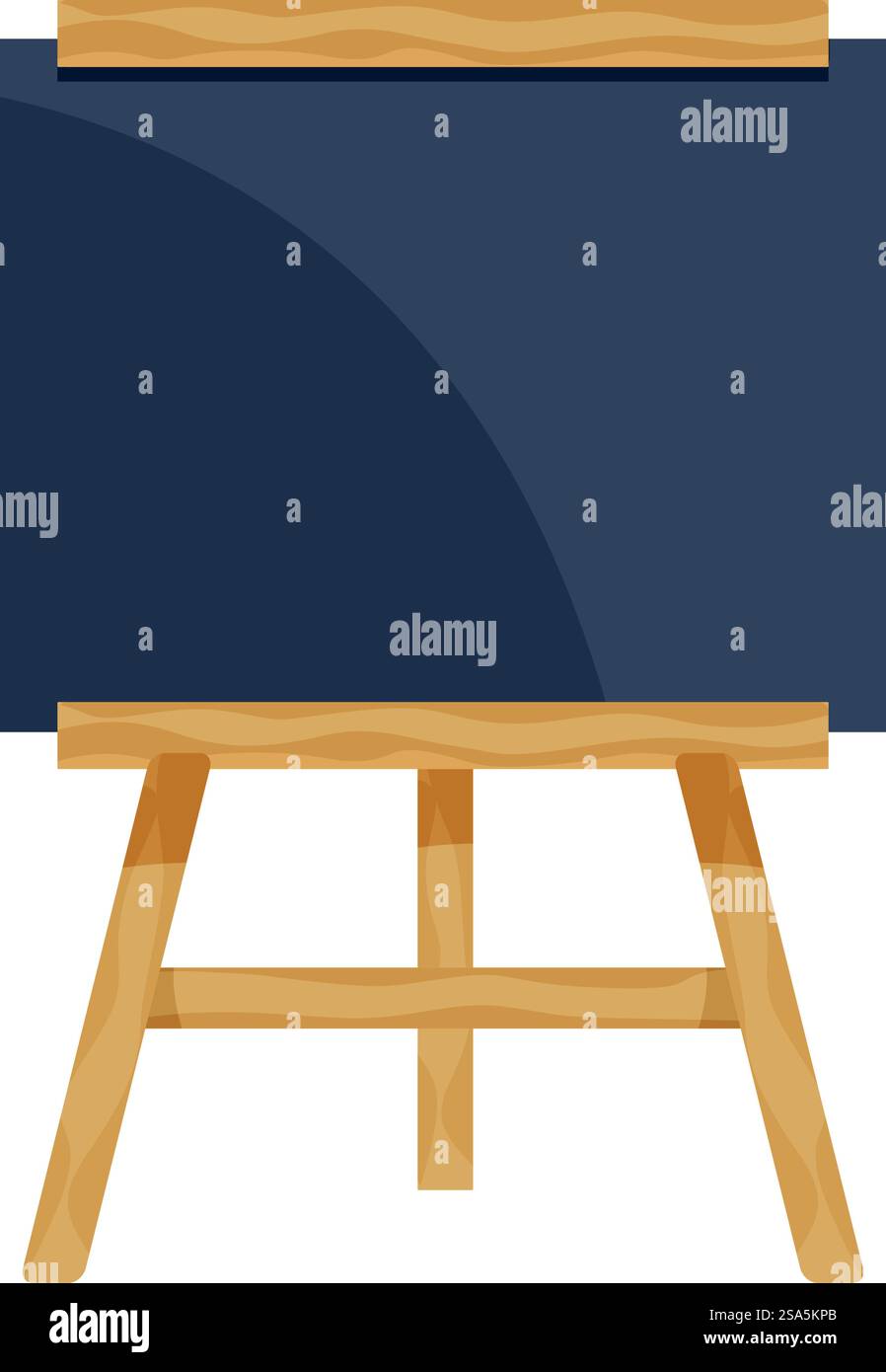 Lavagna vuota su un cavalletto di legno in piedi sul pavimento, perfetta per concetti educativi o creativi. Lavagna vuota su cavalletto in legno in piedi sul pavimento per disegnare e scrivere Illustrazione Vettoriale