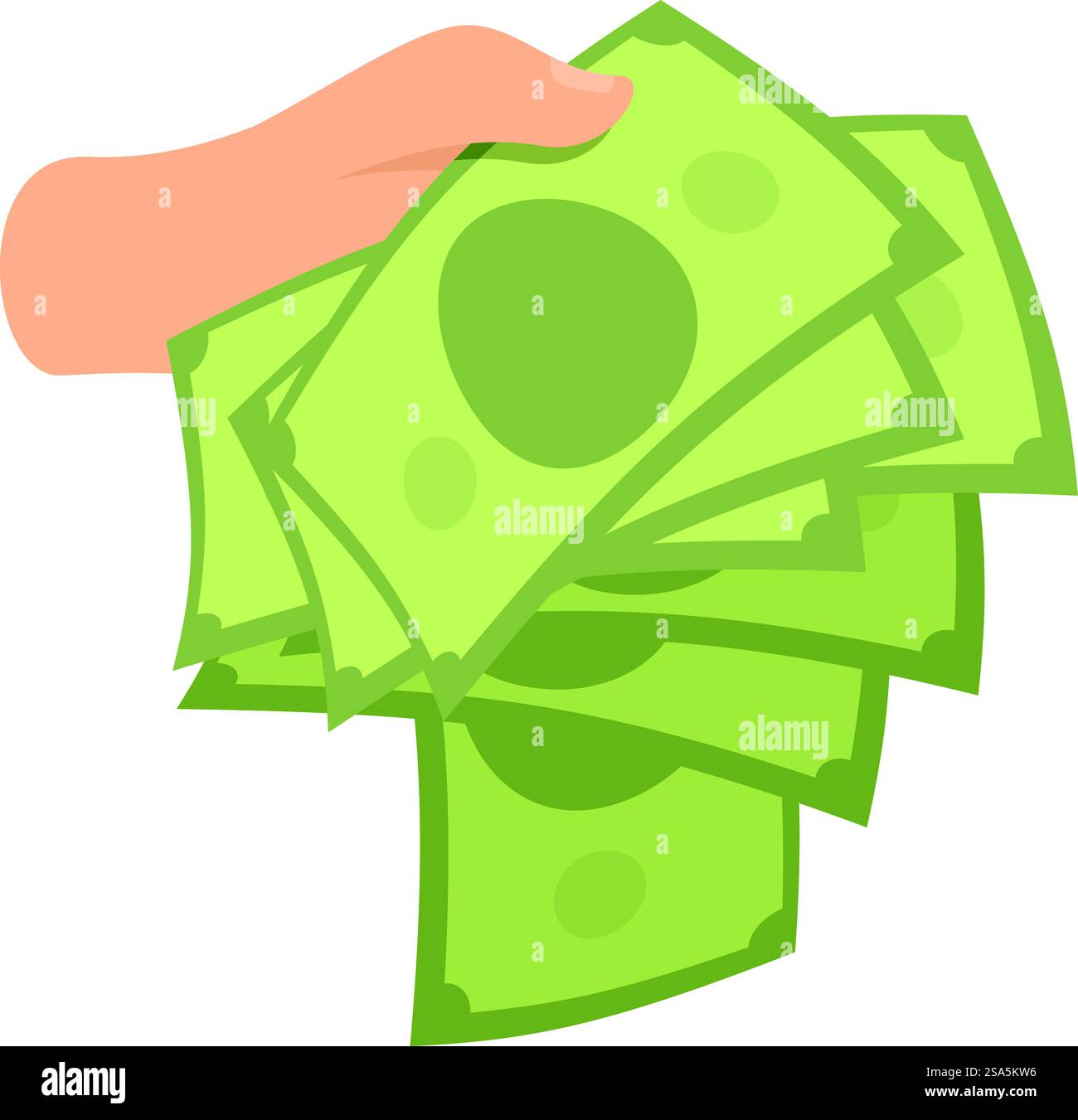 Hand regge una pila di soldi, raffigurando ricchezza, investimenti e finanza. Mano che tiene una pila di denaro contante ricchezza investimenti finanziari Illustrazione Vettoriale