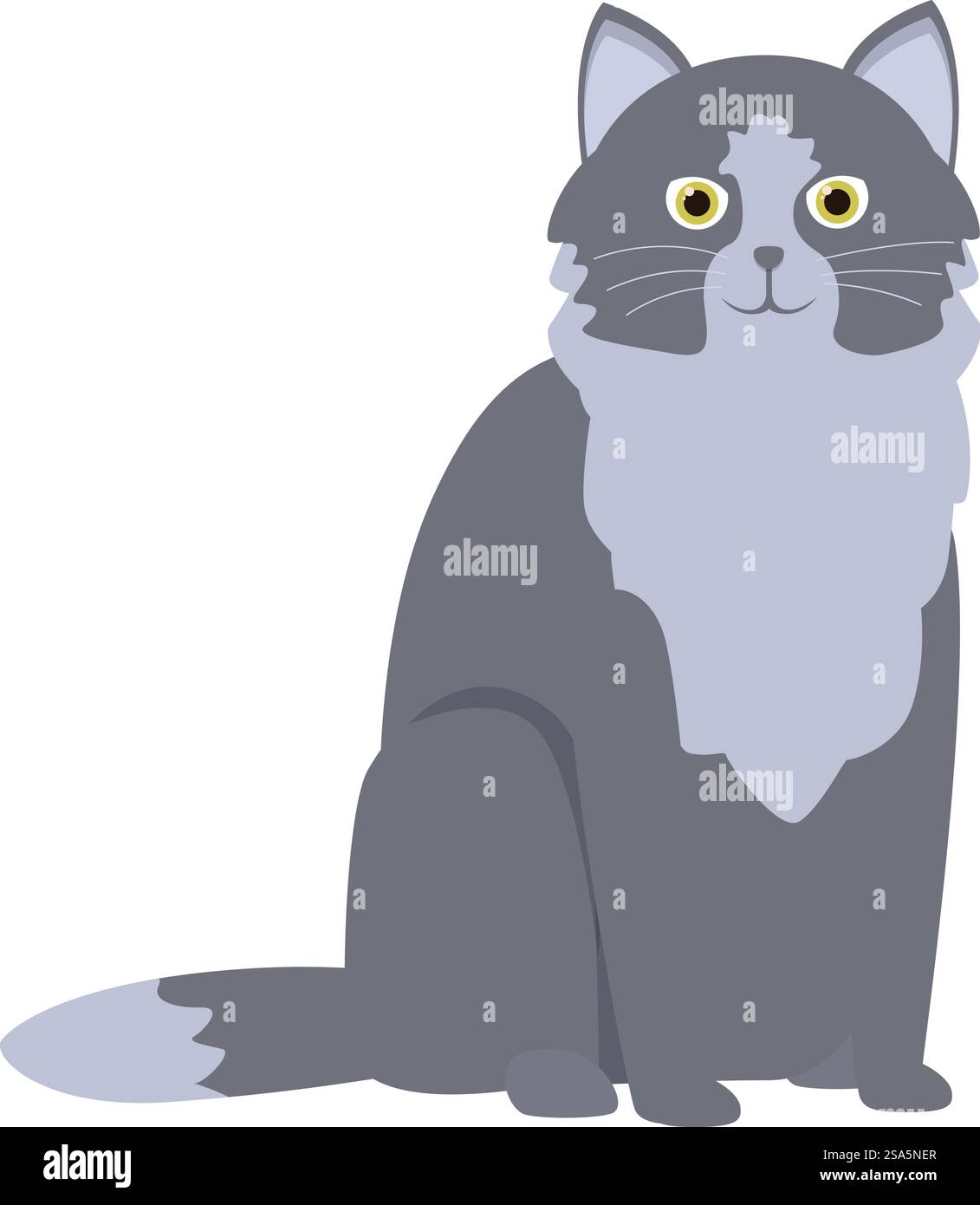 Illustrazione di un gatto peloso grigio seduto e rivolto in avanti. Gatto peloso grigio seduto e rivolto in avanti Illustrazione Vettoriale