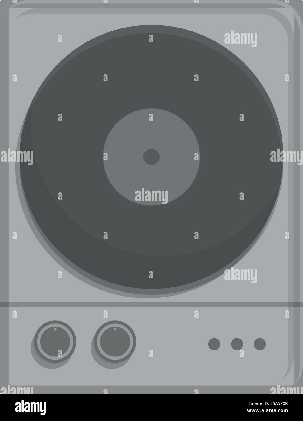 Altoparlante grigio che riproduce registrazioni in vinile con pulsanti e manopole, isolato su sfondo bianco. Altoparlante grigio che riproduce registrazioni in vinile con pulsanti e manopole Illustrazione Vettoriale