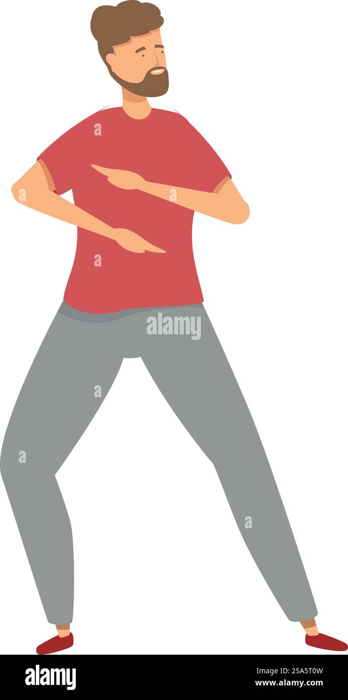 Il giovane uomo sta praticando tai chi nel parco, godendosi l'aria fresca e il sole. Giovane che pratica tai chi nel parco Illustrazione Vettoriale