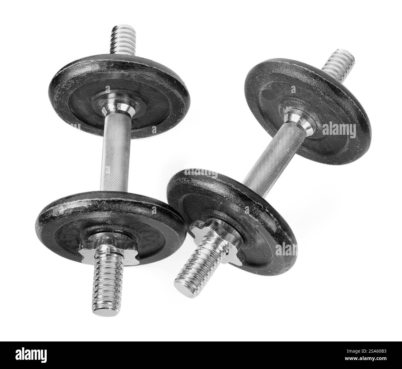 Due campanelli isolati sul bianco, sopra la vista. Attrezzature sportive Foto Stock