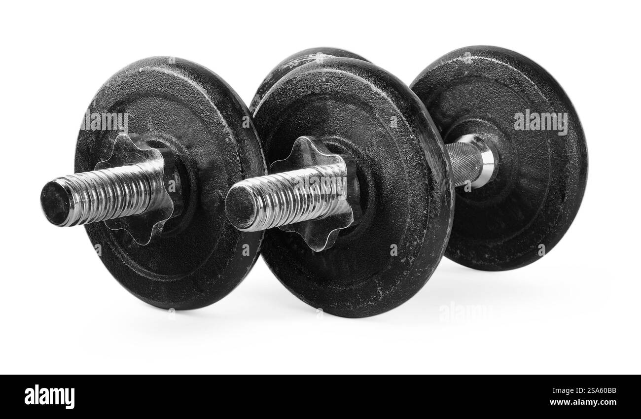 Due campane isolate su bianco. Attrezzature sportive Foto Stock