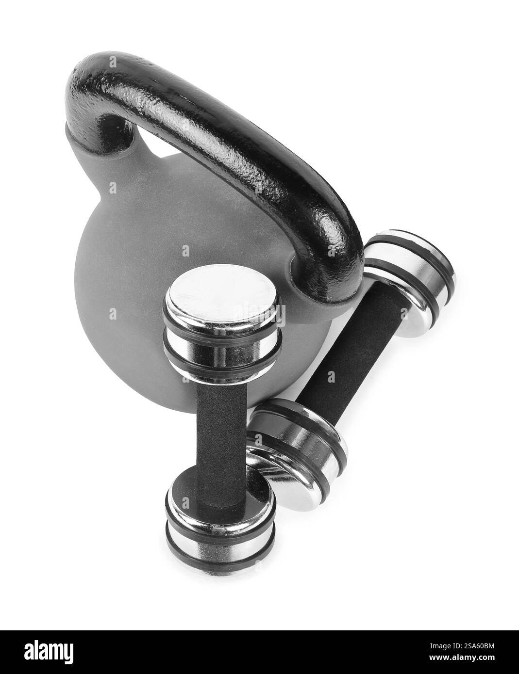 Campanello e manubri in metallo isolati su bianco Foto Stock