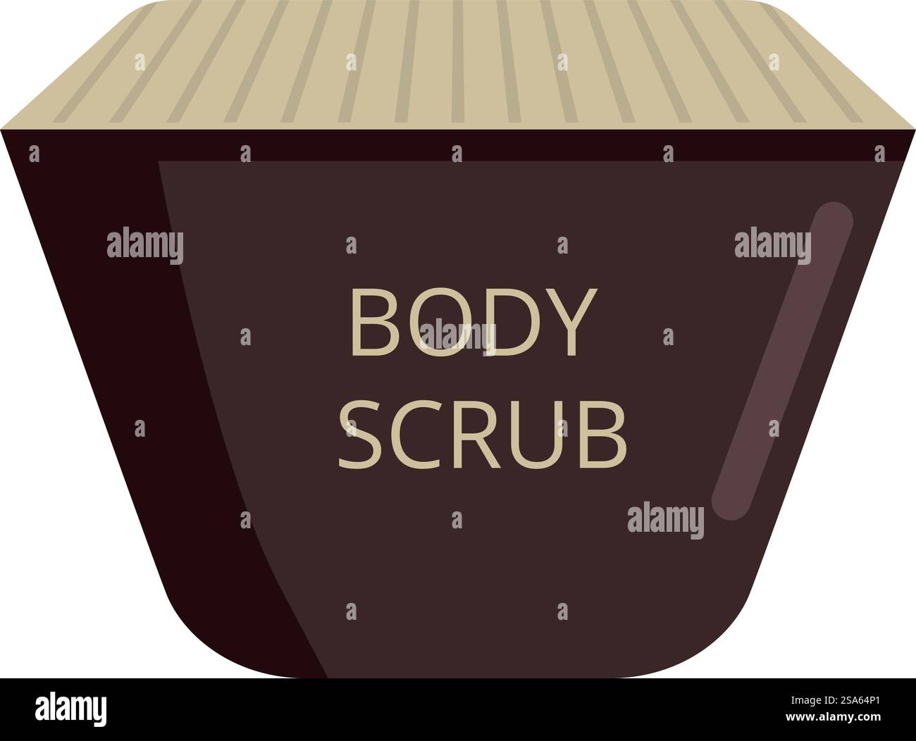 Vaso marrone con coperchio in legno contenente scrub per il corpo, perfetto per la presentazione di prodotti per la cura della pelle. Vaso scrub marrone con coperchio in legno bianco Illustrazione Vettoriale