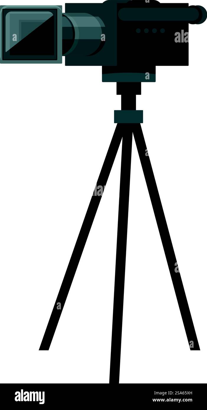 Videocamera digitale professionale su treppiede per la registrazione, la ripresa, la realizzazione di film, programmi televisivi, reportage, o colloqui. Videocamera digitale professionale su treppiede Illustrazione Vettoriale