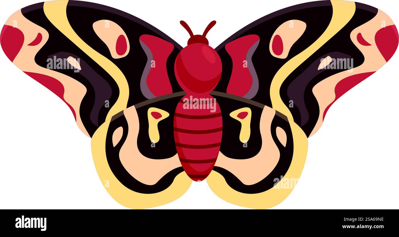 Farfalla esotica colorata che diffonde le ali su sfondo bianco. Esotica farfalla rossa e nera che spalanca le ali Illustrazione Vettoriale