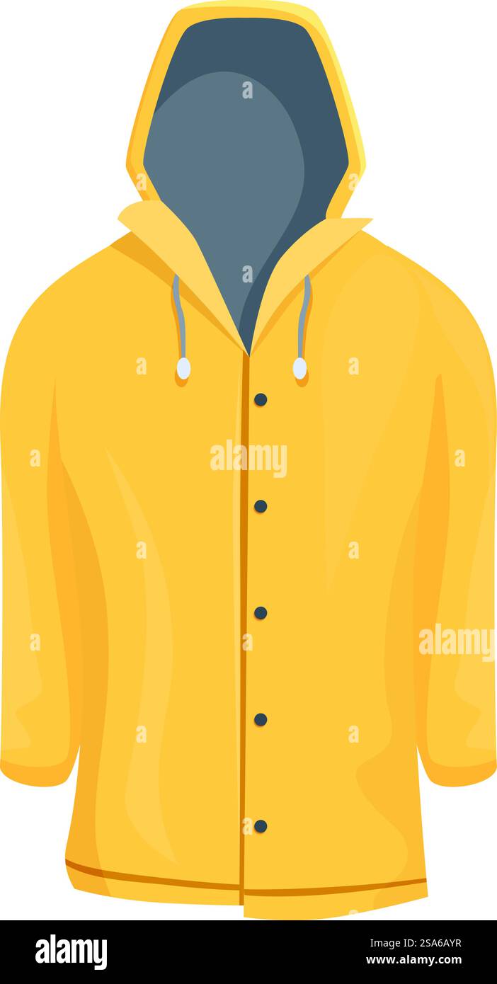 Impermeabile giallo con cappuccio che protegge dalla pioggia, perfetto per rimanere asciutto nelle giornate piovose. Impermeabile giallo che protegge dalla pioggia su sfondo bianco Illustrazione Vettoriale